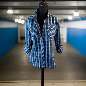 SCULLERS Shirt Blue Plaid Retro Cowgirl​​